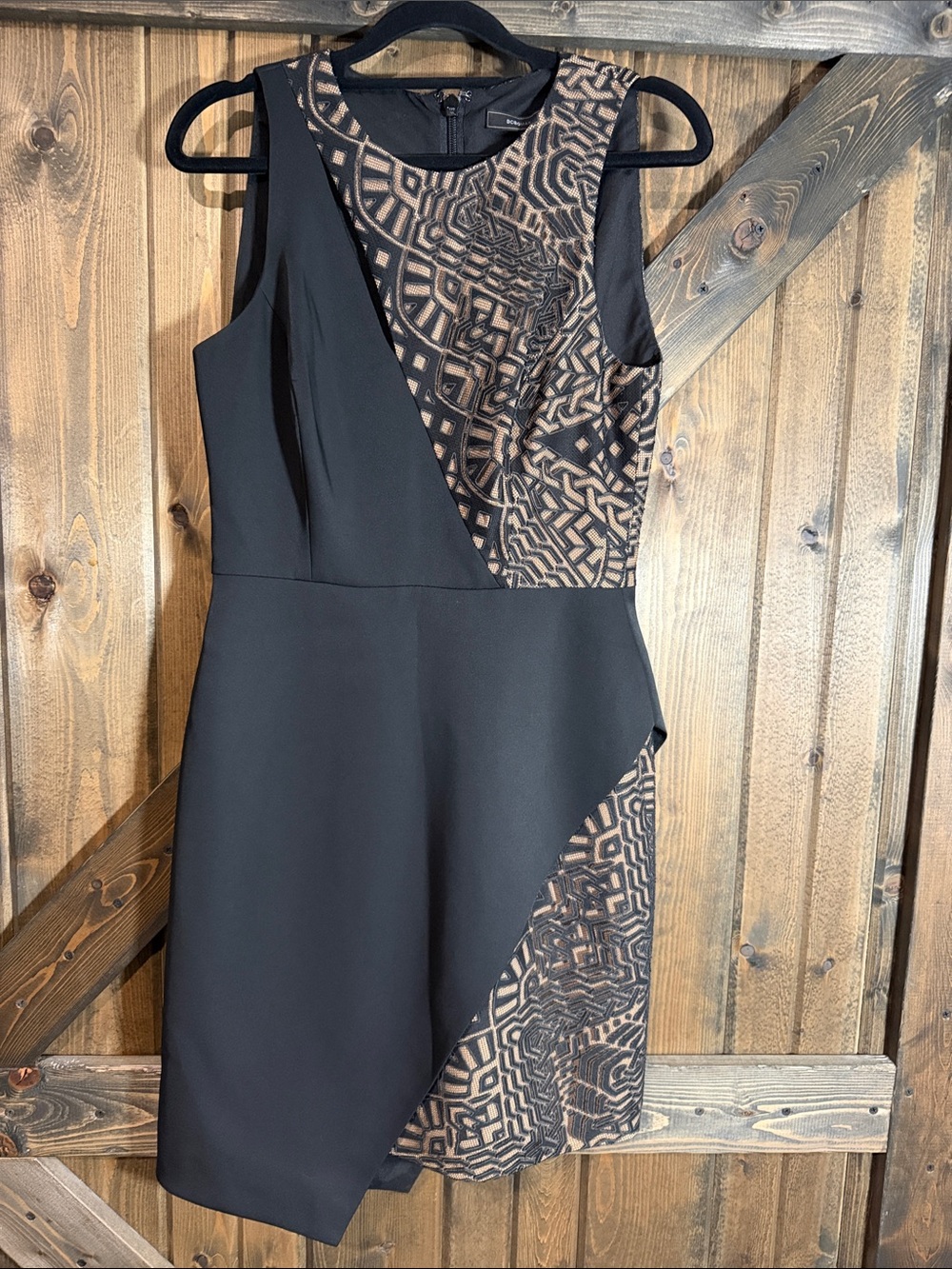 BCBGMaxAzria Black Dress with Taupe Geometric Panels